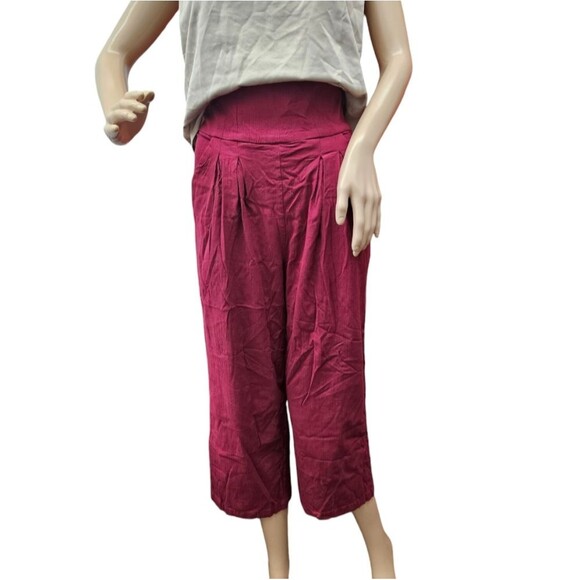 Free People Larissa Pant Cropped Wide Leg in Raspberry Red Pink - Picture 2 of 9
